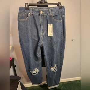 BooHoo Blue Size 10 Mid Rise Distressed  Mid Blue Boyfriend Jeans NWT